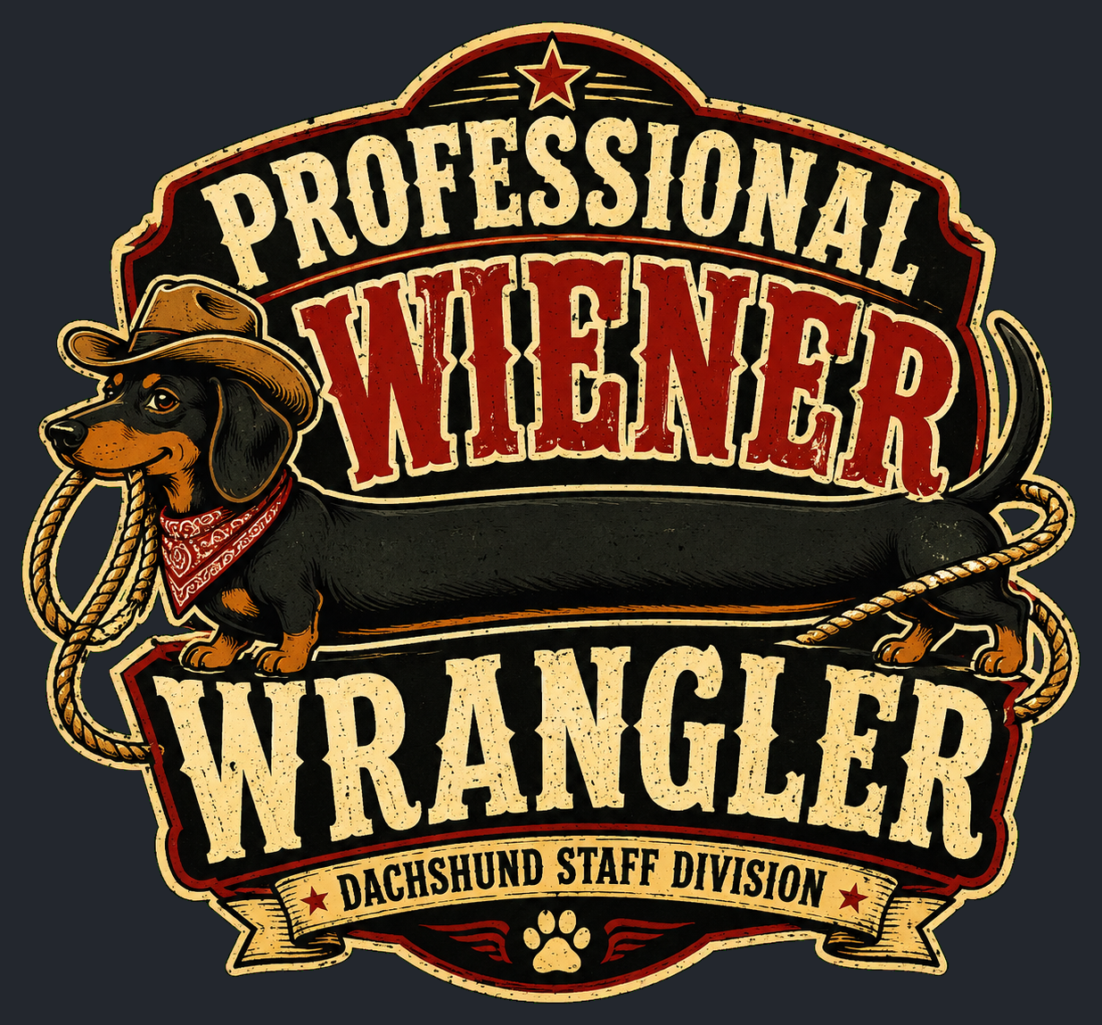 Close-up of the Professional Wiener Wrangler artwork