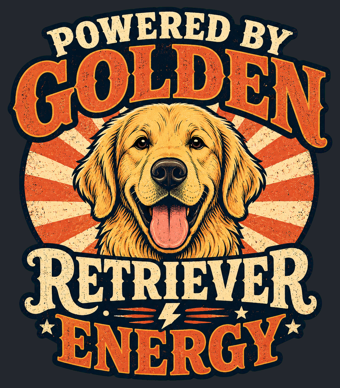 Close-up of the Powered by Golden Retriever Energy artwork