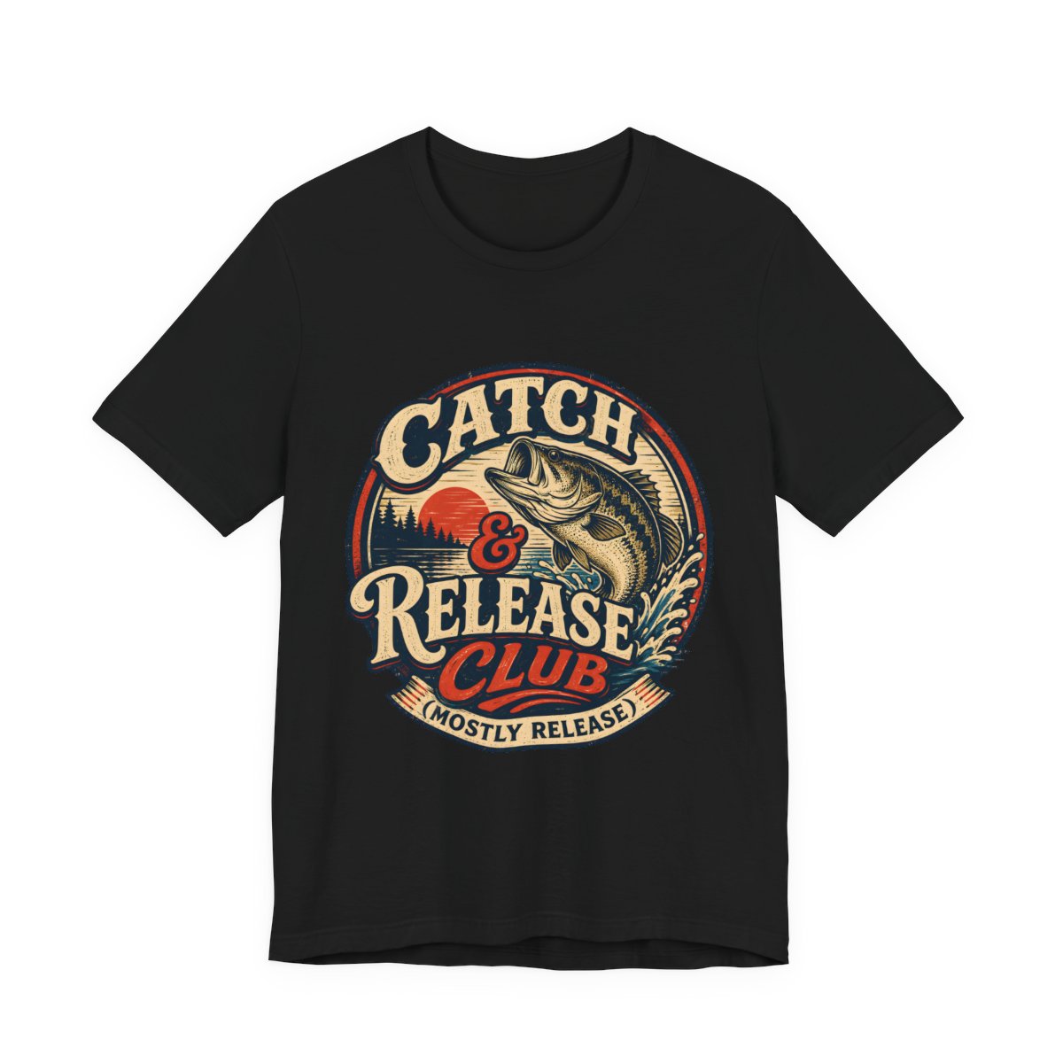 Catch & Release Club (Mostly Release) printed on a black heavyweight tee